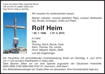 Traueranzeige von Rolf Heim von Schwäbische Post