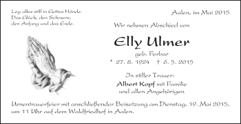 Traueranzeige von Elly Ulmer von Schwäbische Post
