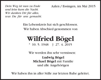 Traueranzeige von Wilfried Bögel von Schwäbische Post