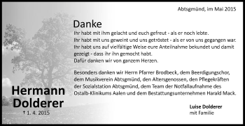 Traueranzeige von Hermann Dolderer von Schwäbische Post