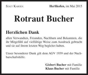 Traueranzeige von Rotraut Bucher von Gmünder Tagespost