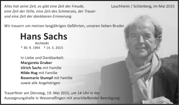 Traueranzeige von Hans Sachs von Schwäbische Post