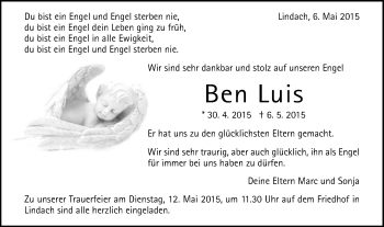 Traueranzeige von Ben Luis von Gmünder Tagespost