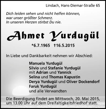 Traueranzeige von Ahmet Yurdugül von Gmünder Tagespost