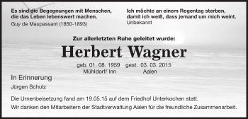 Traueranzeige von Herbert Wagner  von Schwäbische Post