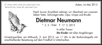 Traueranzeige von Dietmar Neumann von Schwäbische Post