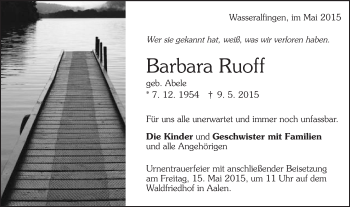 Traueranzeige von Barbara Ruoff von Schwäbische Post