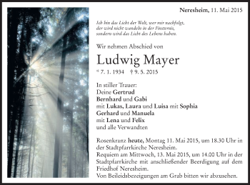 Traueranzeige von Ludwig Mayer von Schwäbische Post