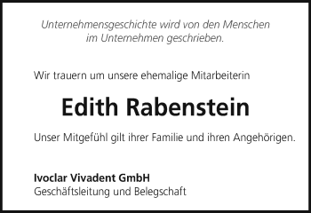 Traueranzeige von Edith Rabenstein von Schwäbische Post