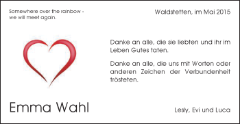 Traueranzeige von Emma Wahl von Gmünder Tagespost