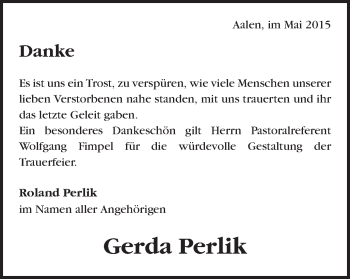 Traueranzeige von Gerda Perlik von Schwäbische Post