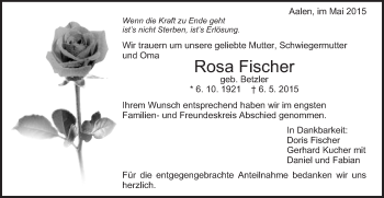 Traueranzeige von Rosa Fischer  von Schwäbische Post