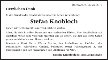 Traueranzeige von Stefan Knobloch von Schwäbische Post