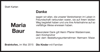 Traueranzeige von Maria Baur von Gmünder Tagespost