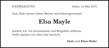 Traueranzeige von Elsa Mayle von Schwäbische Post