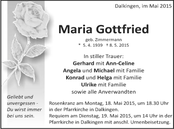 Traueranzeige von Maria Gottfried von Schwäbische Post
