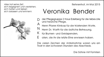 Traueranzeige von Veronika Bender von Gmünder Tagespost