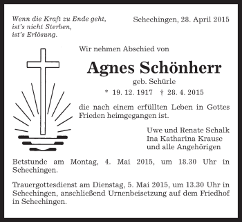 Traueranzeige von Agnes Schönherr von Gmünder Tagespost