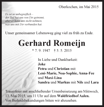 Traueranzeige von Gerhard Romeijn von Schwäbische Post