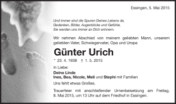 Traueranzeige von Günter Urich von Schwäbische Post
