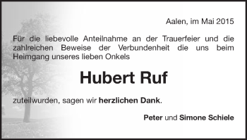 Traueranzeige von Hubert Ruf von Schwäbische Post