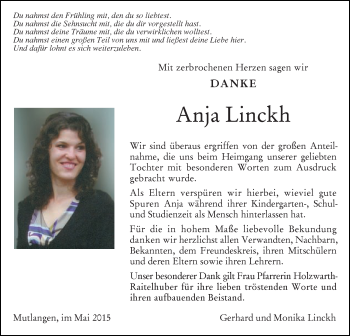 Traueranzeige von Anja Linckh von Gmünder Tagespost