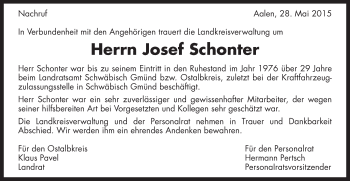 Traueranzeige von Josef Schonter von Gmünder Tagespost