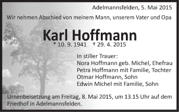 Traueranzeige von Karl Hoffmann von Schwäbische Post