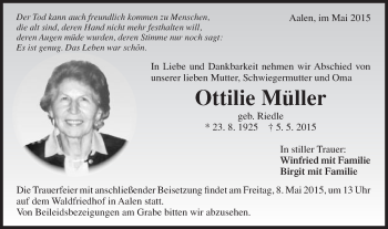 Traueranzeige von Ottilie Müller von Schwäbische Post