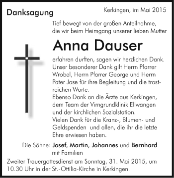 Traueranzeige von Anna Dauser von Schwäbische Post