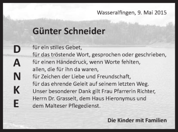 Traueranzeige von Günter Schneider von Schwäbische Post