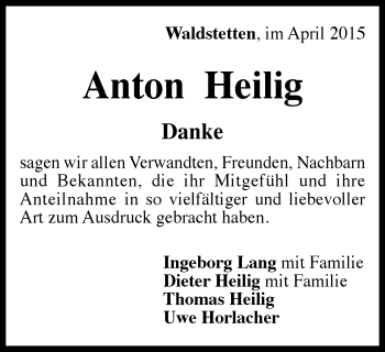 Traueranzeige von Anton Heilig von Gmünder Tagespost