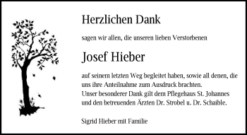 Traueranzeige von Josef Hieber von Gmünder Tagespost