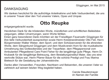 Traueranzeige von Otto Reupke von Gmünder Tagespost