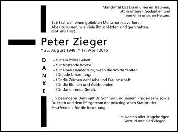 Traueranzeige von Peter Zieger von Gmünder Tagespost