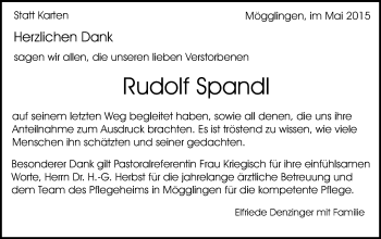 Traueranzeige von Rudolf Spandl von Gmünder Tagespost