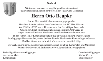 Traueranzeige von Otto Reupke von Gmünder Tagespost