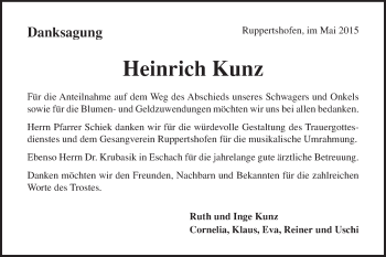 Traueranzeige von Heinrich Kunz von Gmünder Tagespost