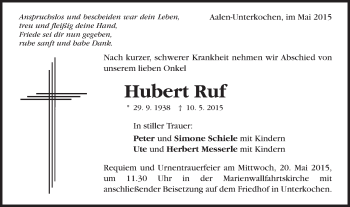 Traueranzeige von Hubert Ruf von Schwäbische Post