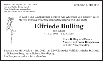 Traueranzeige von Elfriede Bulling von Gmünder Tagespost