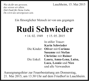 Traueranzeige von Rudi Schwieder von Schwäbische Post