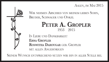 Traueranzeige von Peter A. Gropler von Schwäbische Post