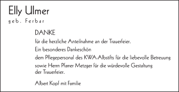 Traueranzeige von Elisabeth Ulmer von Schwäbische Post