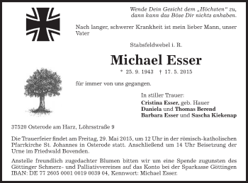 Traueranzeige von Michael Esser von Schwäbische Post