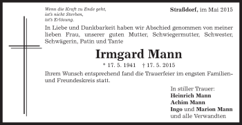 Traueranzeige von Irmgard Mann von Gmünder Tagespost