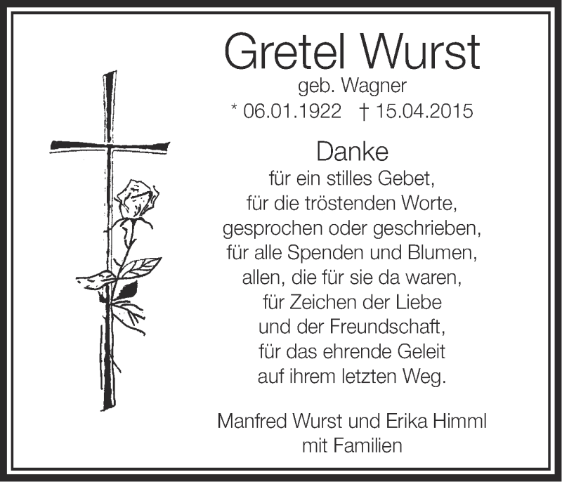 Traueranzeigen von Gretel Wurst | OstalbTrauer