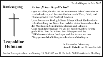 Traueranzeige von Leopoldine Hofmann von Schwäbische Post