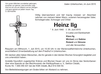 Traueranzeige von Heinz Ilg von Schwäbische Post