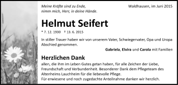 Traueranzeige von Helmut Seifert von Schwäbische Post
