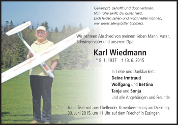 Traueranzeige von Karl Wiedmann von Schwäbische Post